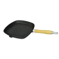 vidaXL Poêle de grill Fonte avec poignée en bois 20 x 20 cm