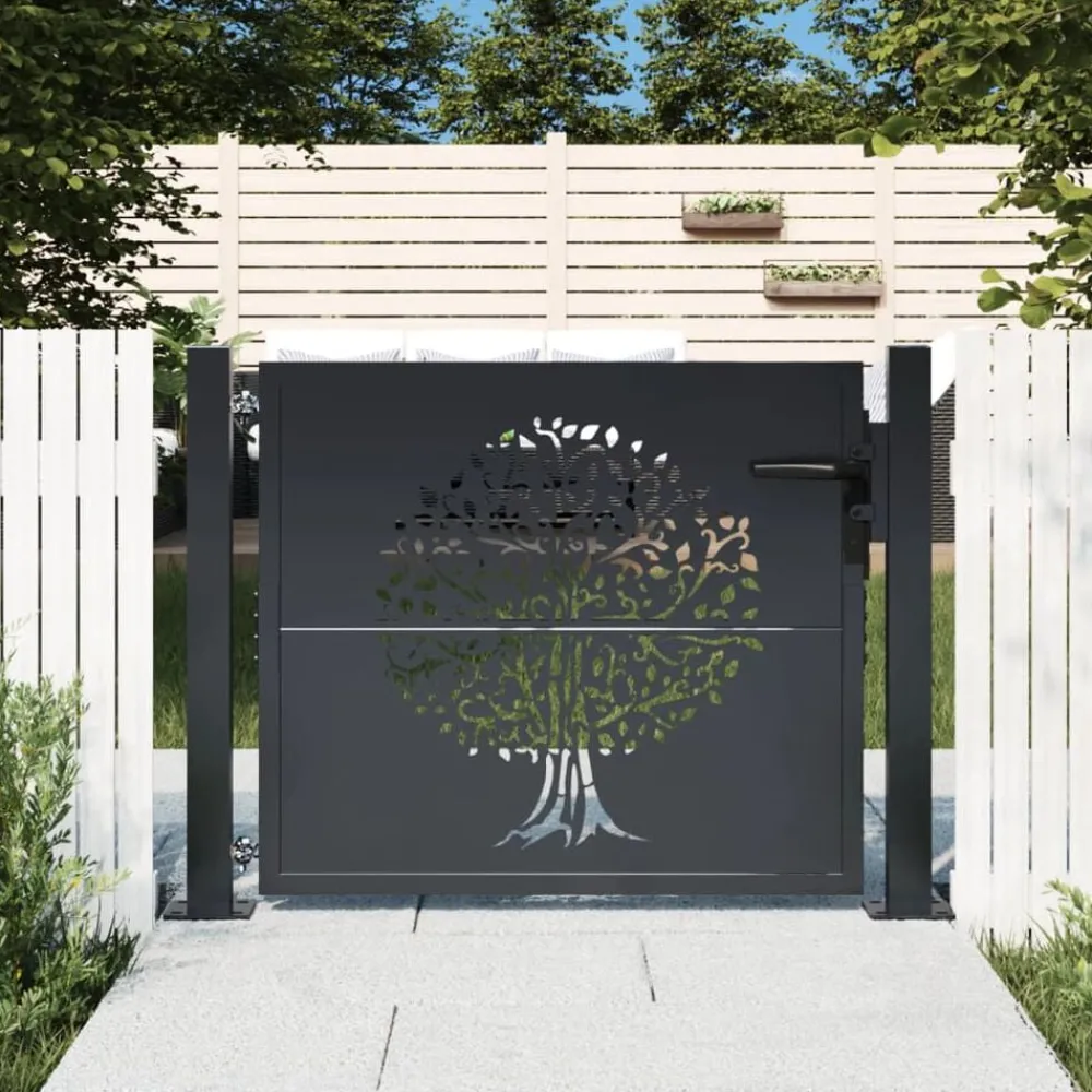 vidaXL Portail de jardin anthracite 100x75 cm acier conception d'arbre