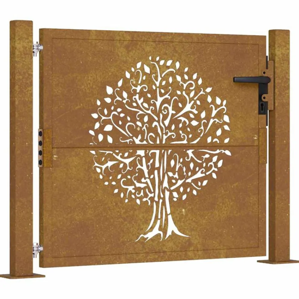 vidaXL Portail de jardin 100x75 cm en acier Corten motif arbre