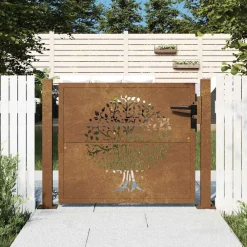 vidaXL Portail de jardin 100x75 cm en acier Corten motif arbre