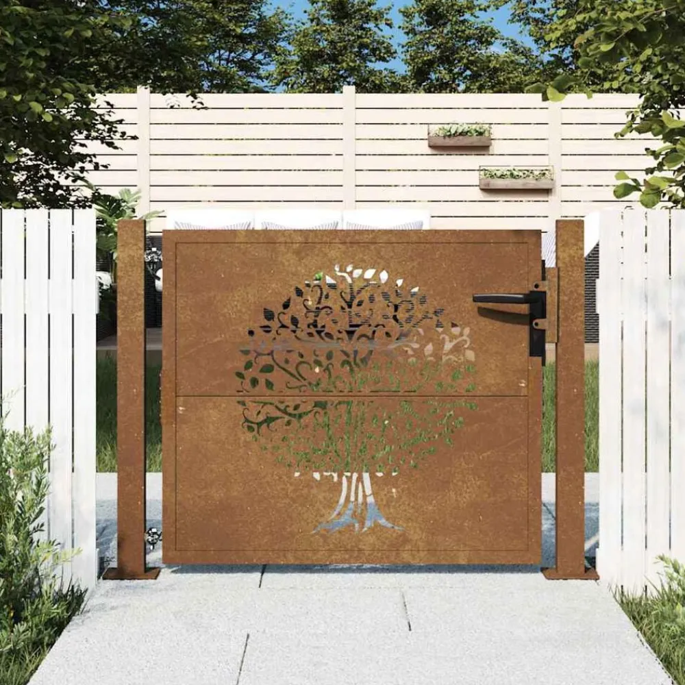vidaXL Portail de jardin 100x75 cm en acier Corten motif arbre