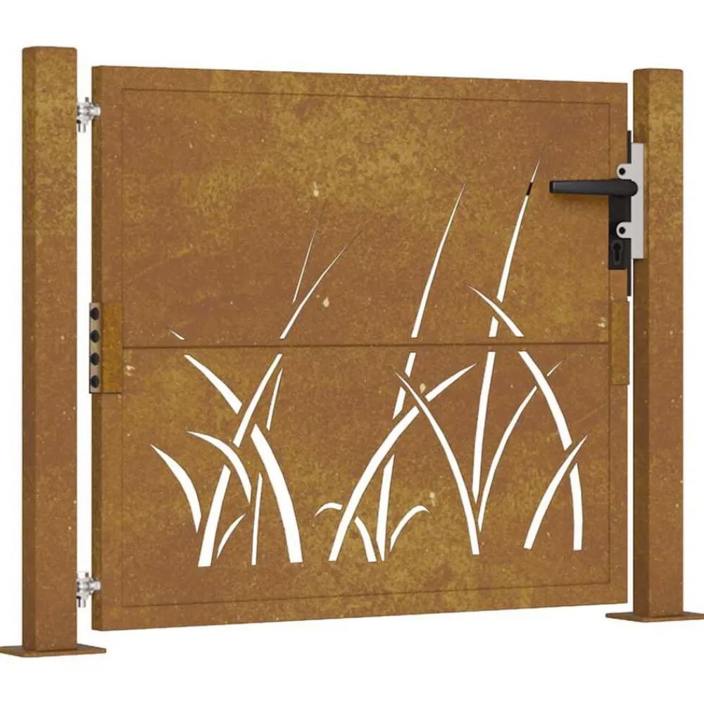 vidaXL Portail de jardin 100x75 cm en acier Corten avec motif gazon