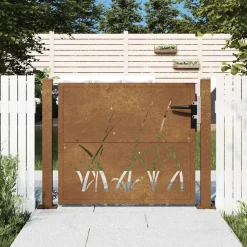 vidaXL Portail de jardin 100x75 cm en acier Corten avec motif gazon
