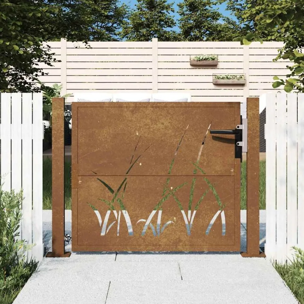 vidaXL Portail de jardin 100x75 cm en acier Corten avec motif gazon
