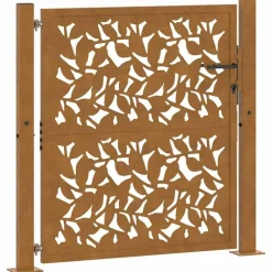 vidaXL Portail de jardin 100x100 cm en acier patiné avec motif feuille