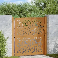 vidaXL Portail de jardin 100x100 cm en acier patiné avec motif feuille
