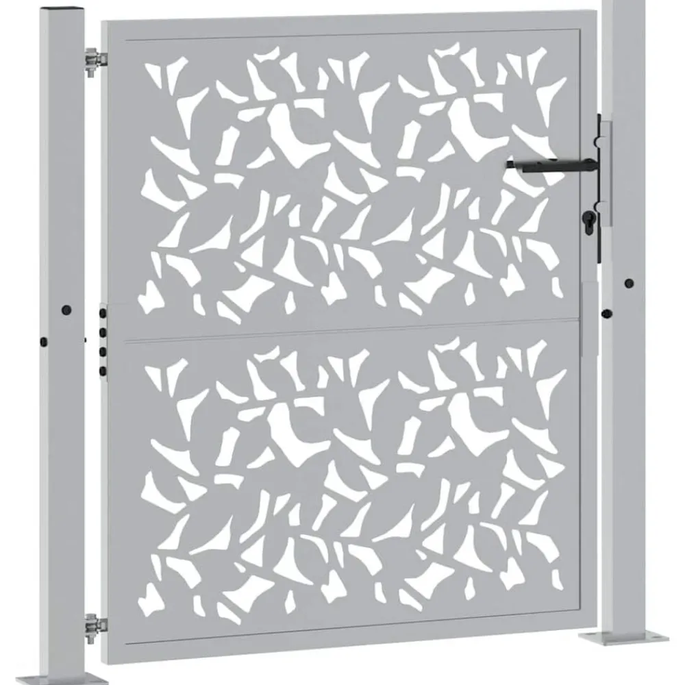 vidaXL Portail de jardin 100x100 cm en acier patiné avec motif feuille