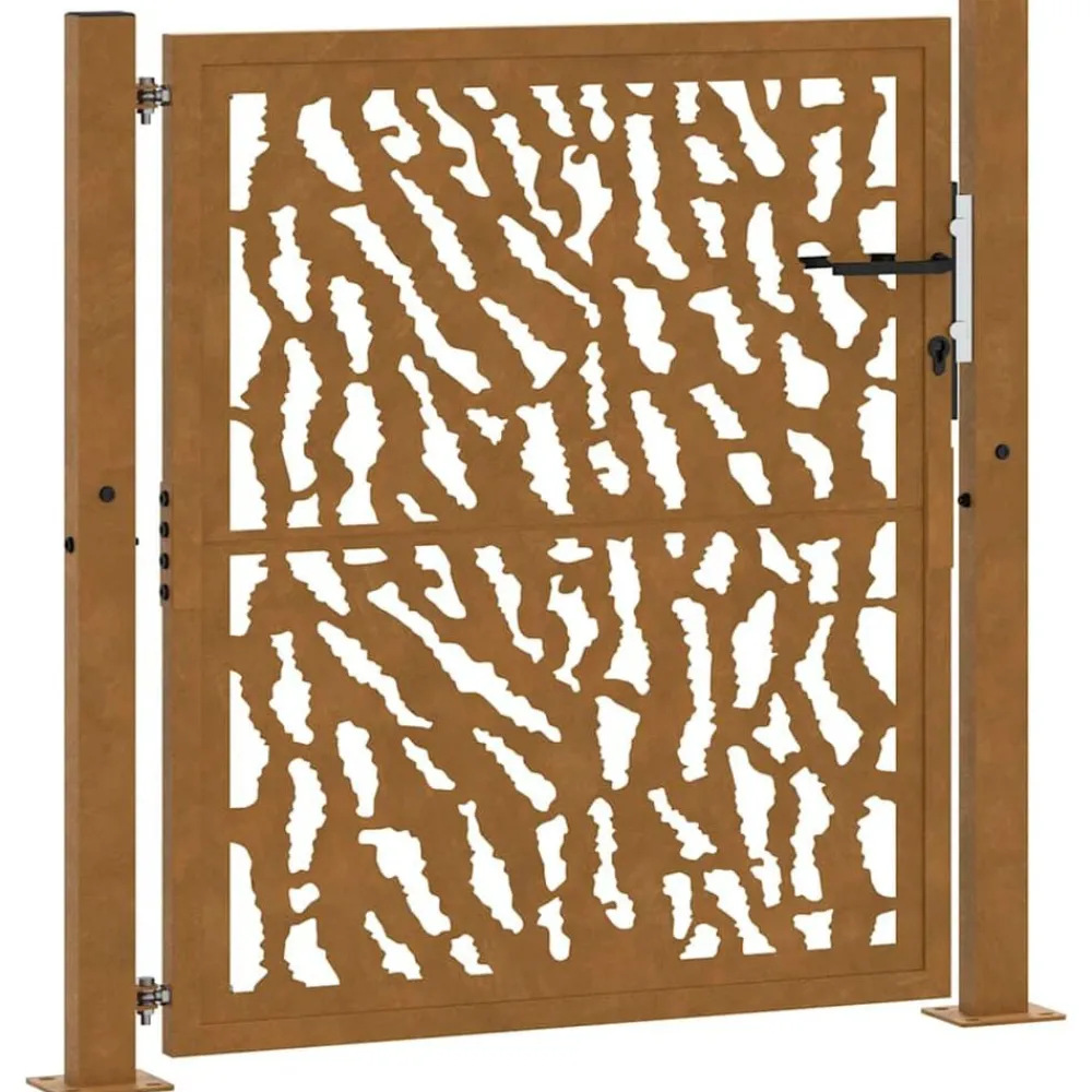 Clôtures & Barrières-vidaXL Portail de jardin 100x100 cm en acier patiné avec motif de traces Acier résistant aux intempéries/Marron