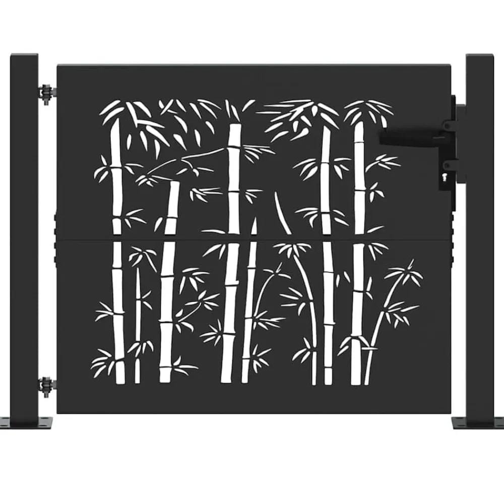 Clôtures & Barrières-vidaXL Portail de jardin 100x100 cm en acier Corten et bambou