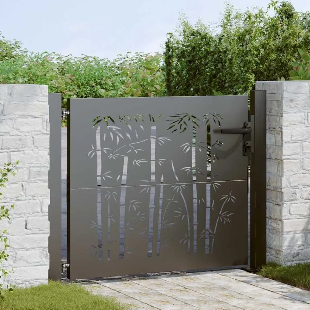 Clôtures & Barrières-vidaXL Portail de jardin 100x100 cm en acier Corten et bambou