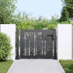 Clôtures & Barrières-vidaXL Portail de jardin 100x100 cm en acier Corten et bambou