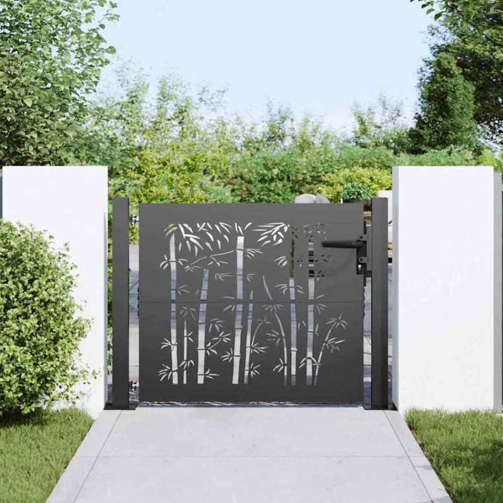 Clôtures & Barrières-vidaXL Portail de jardin 100x100 cm en acier Corten et bambou