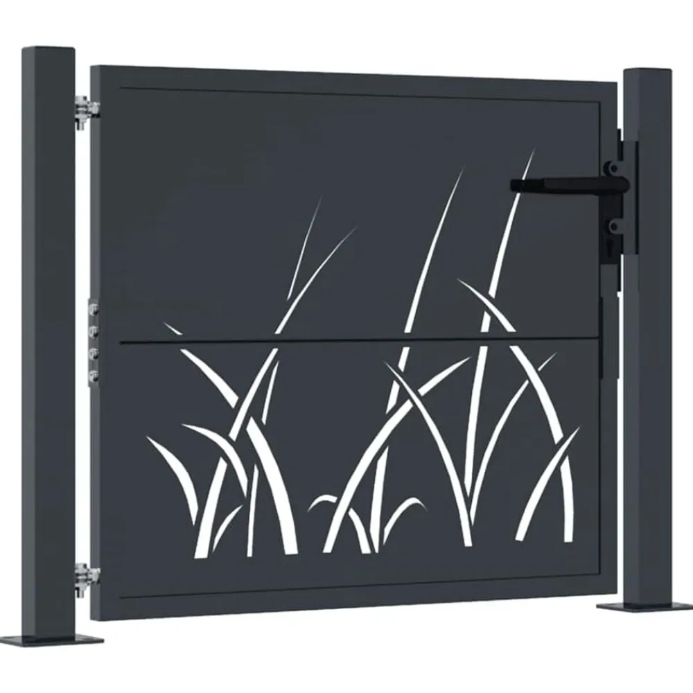 vidaXL Portail de jardin Anthracite 100x75 cm Acier Design Herbe