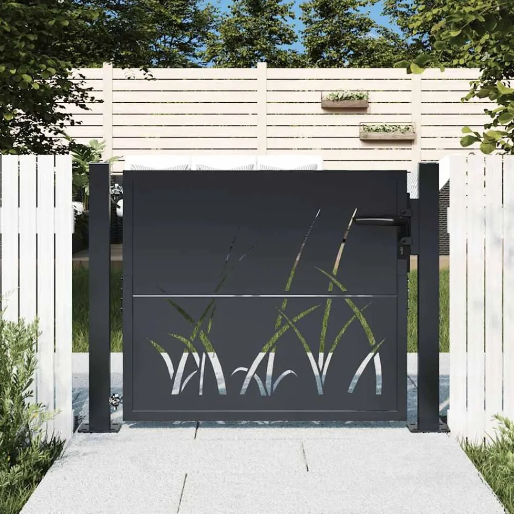 vidaXL Portail de jardin Anthracite 100x75 cm Acier Design Herbe
