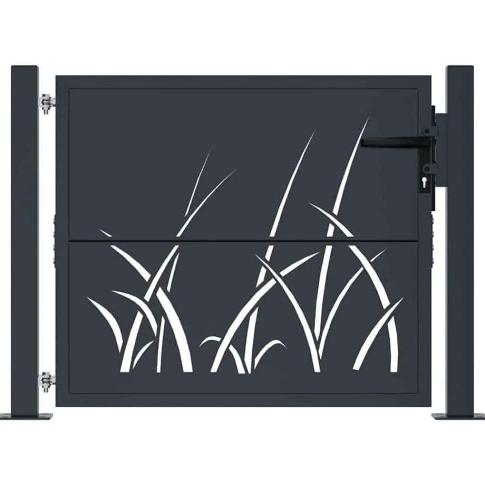 vidaXL Portail de jardin Anthracite 100x75 cm Acier Design Herbe
