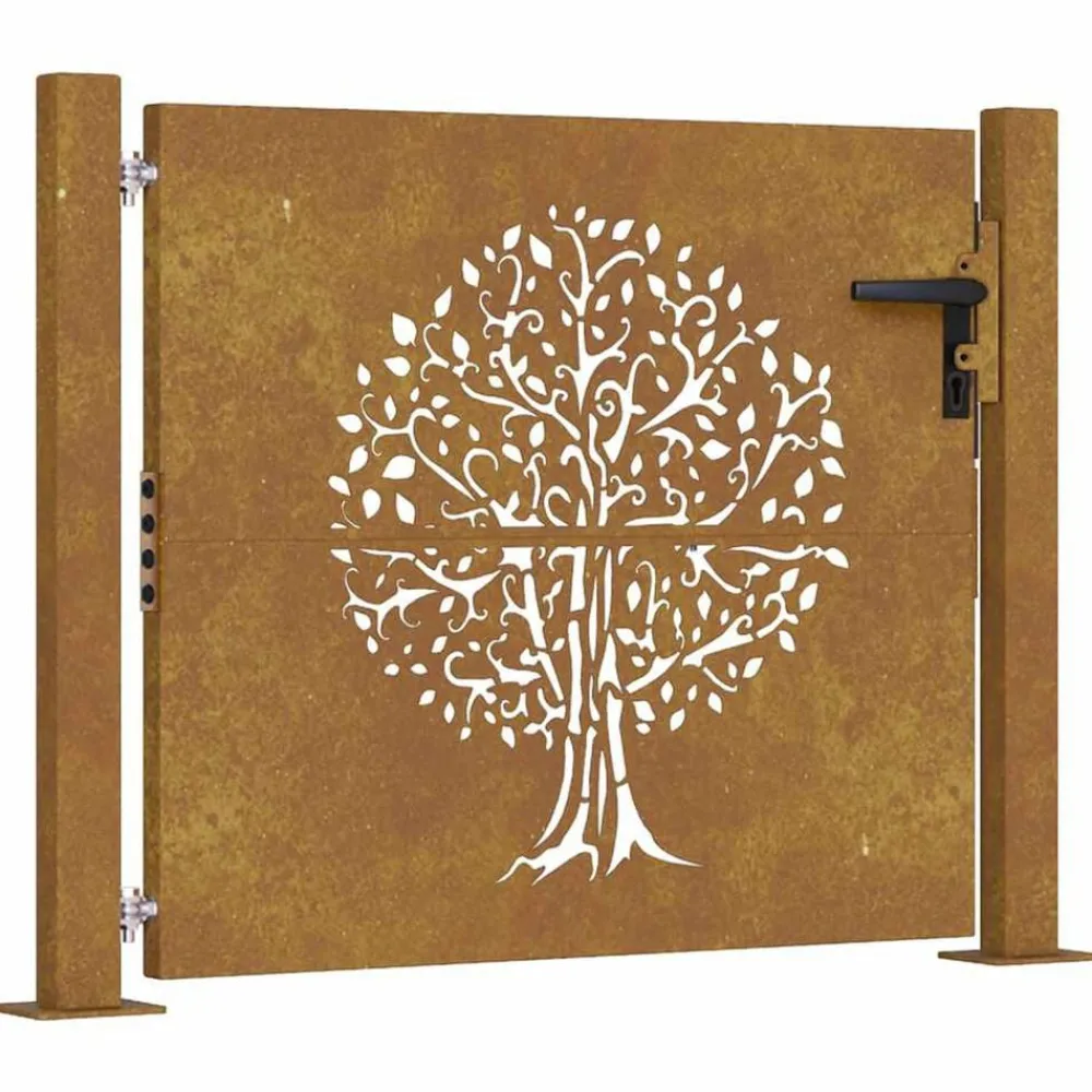 Clôtures & Barrières-vidaXL Portail de jardin 100x75 cm en acier Corten motif arbre