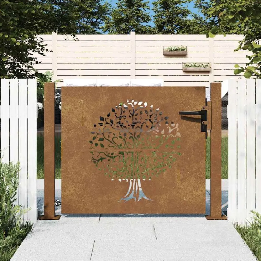 Clôtures & Barrières-vidaXL Portail de jardin 100x75 cm en acier Corten motif arbre