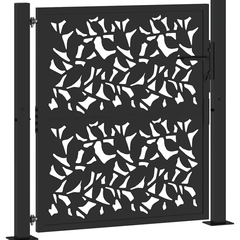 Clôtures & Barrières-vidaXL Portail de jardin noir 100x100 cm en acier avec motif feuille Acier/Noir