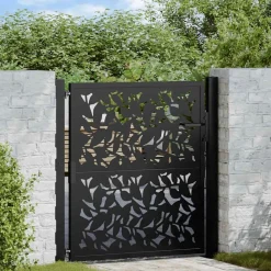 Clôtures & Barrières-vidaXL Portail de jardin noir 100x100 cm en acier avec motif feuille Acier/Noir