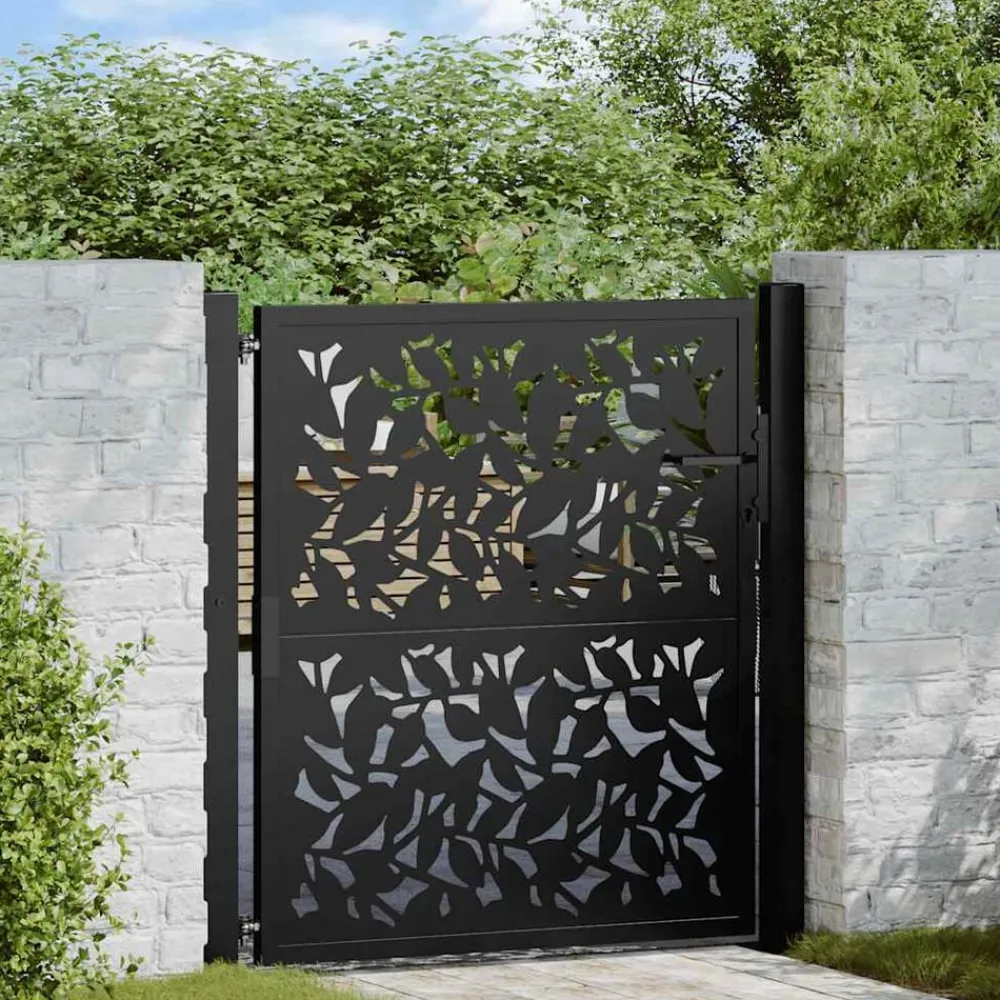 Clôtures & Barrières-vidaXL Portail de jardin noir 100x100 cm en acier avec motif feuille Acier/Noir