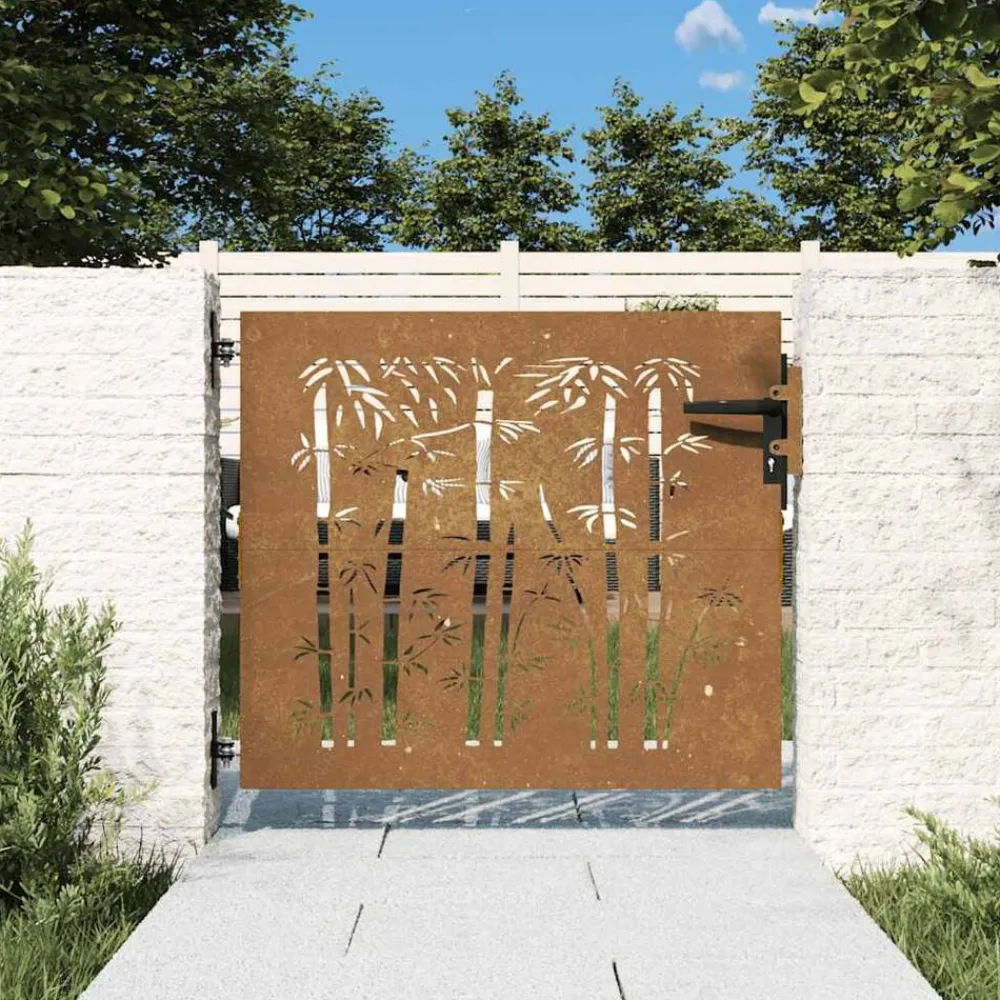 Clôtures & Barrières-vidaXL Portail de jardin 85x75 cm acier corten design de bambou
