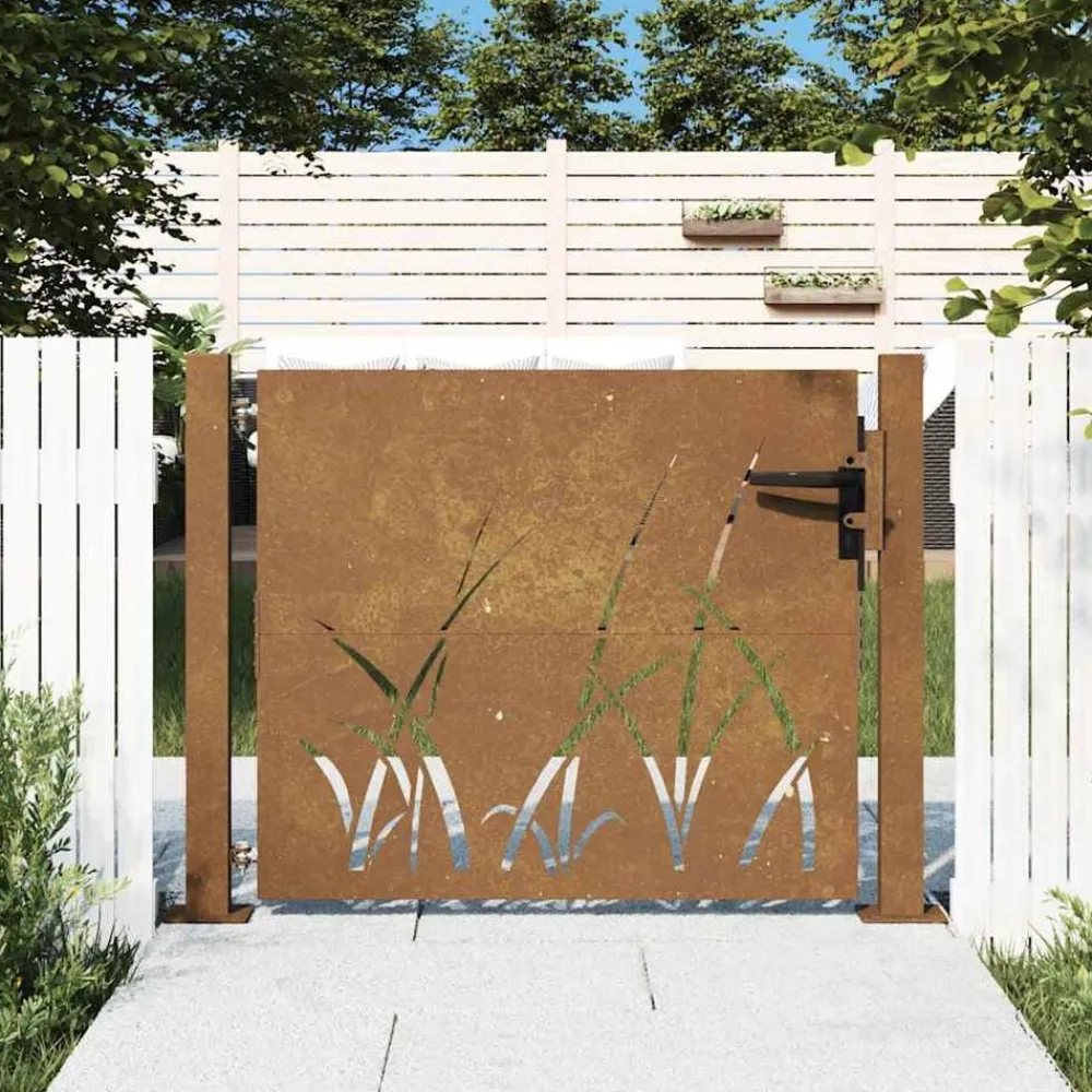 vidaXL Portail de jardin 100x75 cm en acier Corten avec motif gazon