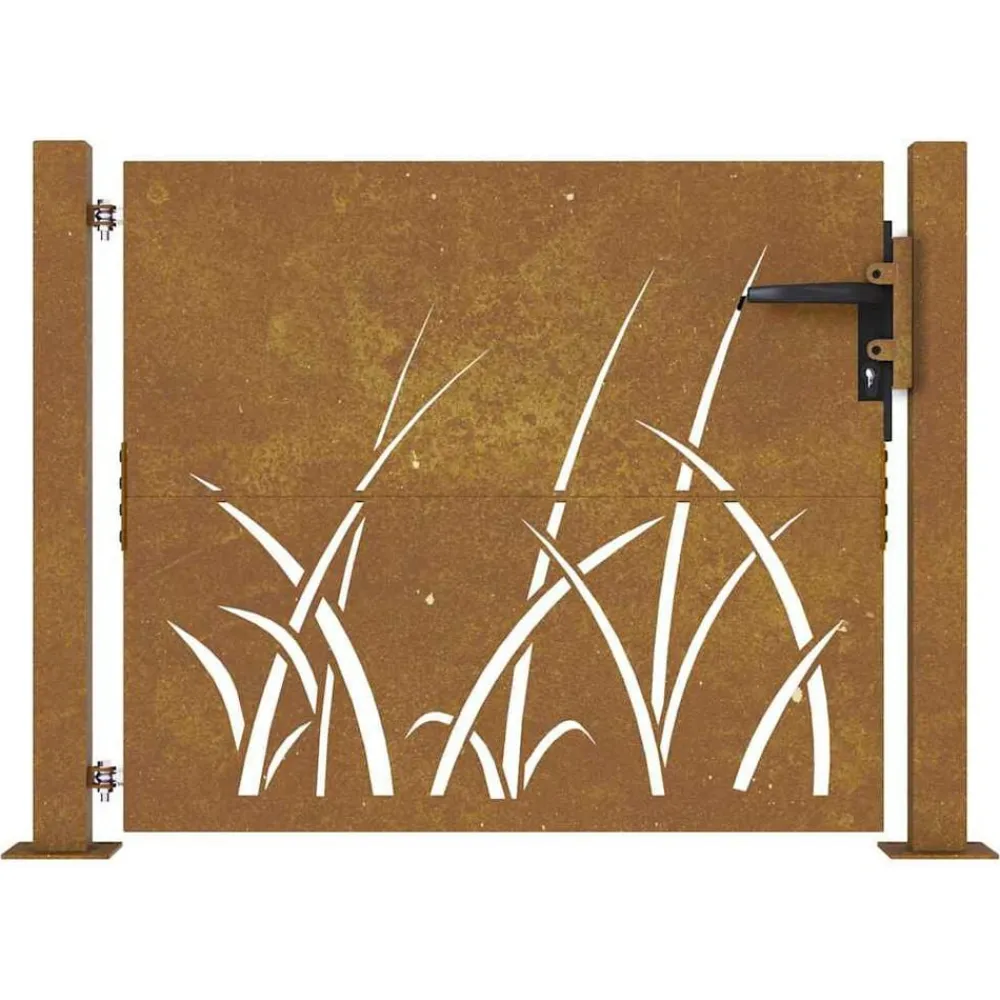 vidaXL Portail de jardin 100x75 cm en acier Corten avec motif gazon