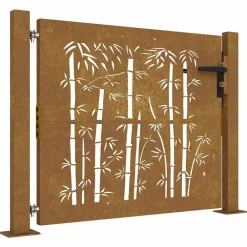 vidaXL Portail de jardin 100x75 cm en acier Corten et bambou