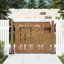 vidaXL Portail de jardin 100x75 cm en acier Corten et bambou