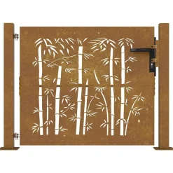 vidaXL Portail de jardin 100x75 cm en acier Corten et bambou