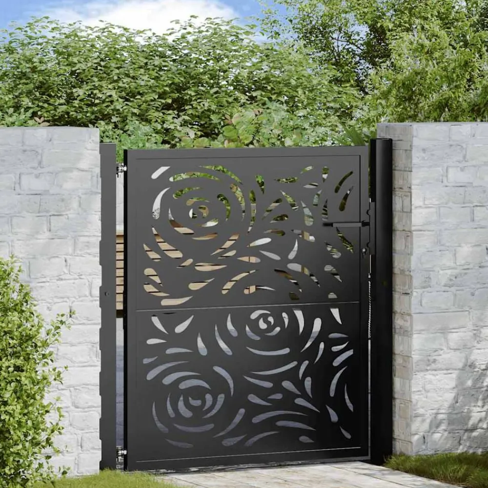 Clôtures & Barrières-vidaXL Portail de jardin noir 100x100 cm en acier avec motif flamme Acier/Noir