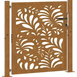 Clôtures & Barrières-vidaXL Portail de jardin 100x100 cm en acier patiné motif vagues Acier résistant aux intempéries/Marron