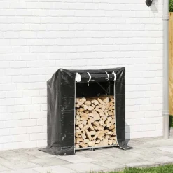 Accessoires Pour Cheminées & Poêles À Bois-vidaXL Portant de bois de chauffage et housse de pluie acier galvanisé