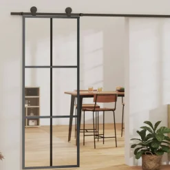 Matériaux De Construction-vidaXL Porte coulissante Verre ESG et aluminium 76x205 cm Noir
