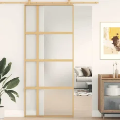 Matériaux De Construction-vidaXL Porte coulissante 90x205 cm verre ESG dépoli et aluminium Doré