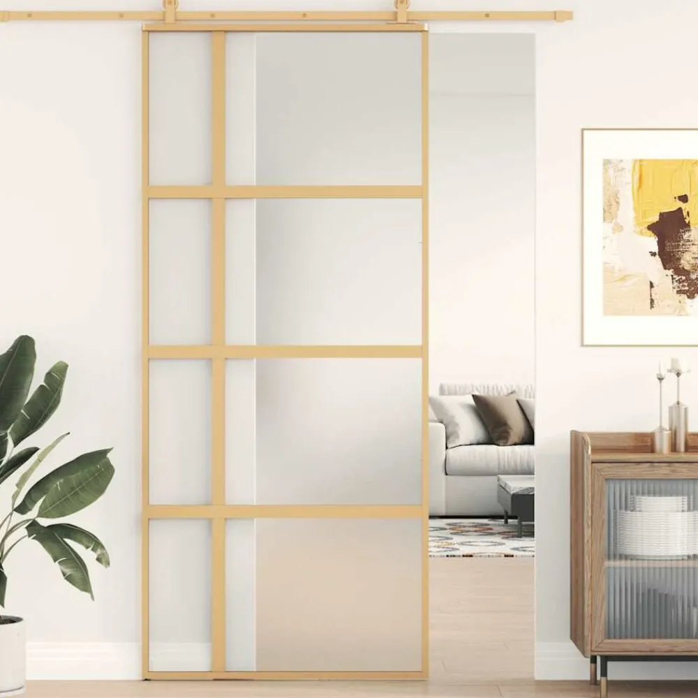 Matériaux De Construction-vidaXL Porte coulissante 90x205 cm verre ESG dépoli et aluminium Doré