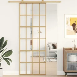Matériaux De Construction-vidaXL Porte coulissante 76x205 cm verre ESG clair et aluminium Doré