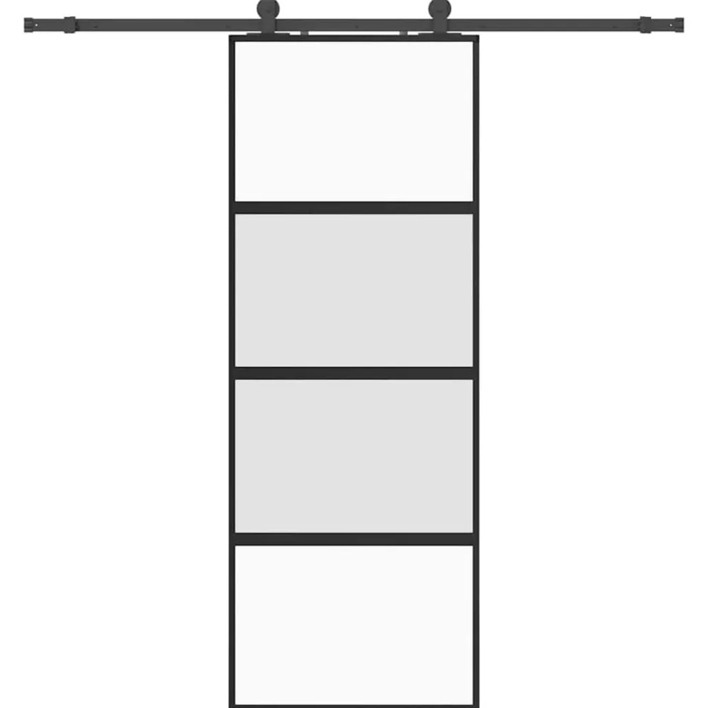 Matériaux De Construction-vidaXL Porte coulissante kit quincaillerie noir 76x205 cm verre trempé Noir et mat