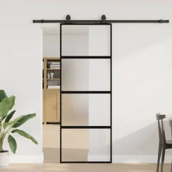 Matériaux De Construction-vidaXL Porte coulissante kit quincaillerie noir 76x205 cm verre trempé Noir et mat
