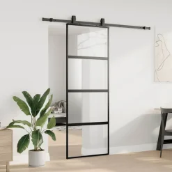 Matériaux De Construction-vidaXL Porte coulissante kit quincaillerie noir 76x205 cm verre trempé Noir et mat