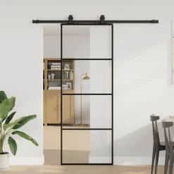 Matériaux De Construction-vidaXL Porte coulissante kit de quincaillerie 76x205 cm verre ESG Noir