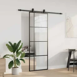 vidaXL Porte coulissante kit de quincaillerie noir 76x205 cm verre ESG