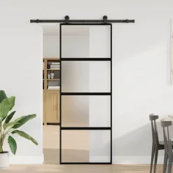 Matériaux De Construction-vidaXL Porte coulissante kit de quincaillerie trempé verre aluminium matt and transparent