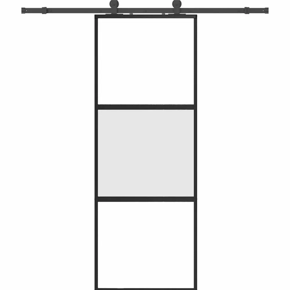 Matériaux De Construction-vidaXL Porte coulissante kit quincaillerie noir 76x205 cm verre trempé black, matt and transparent