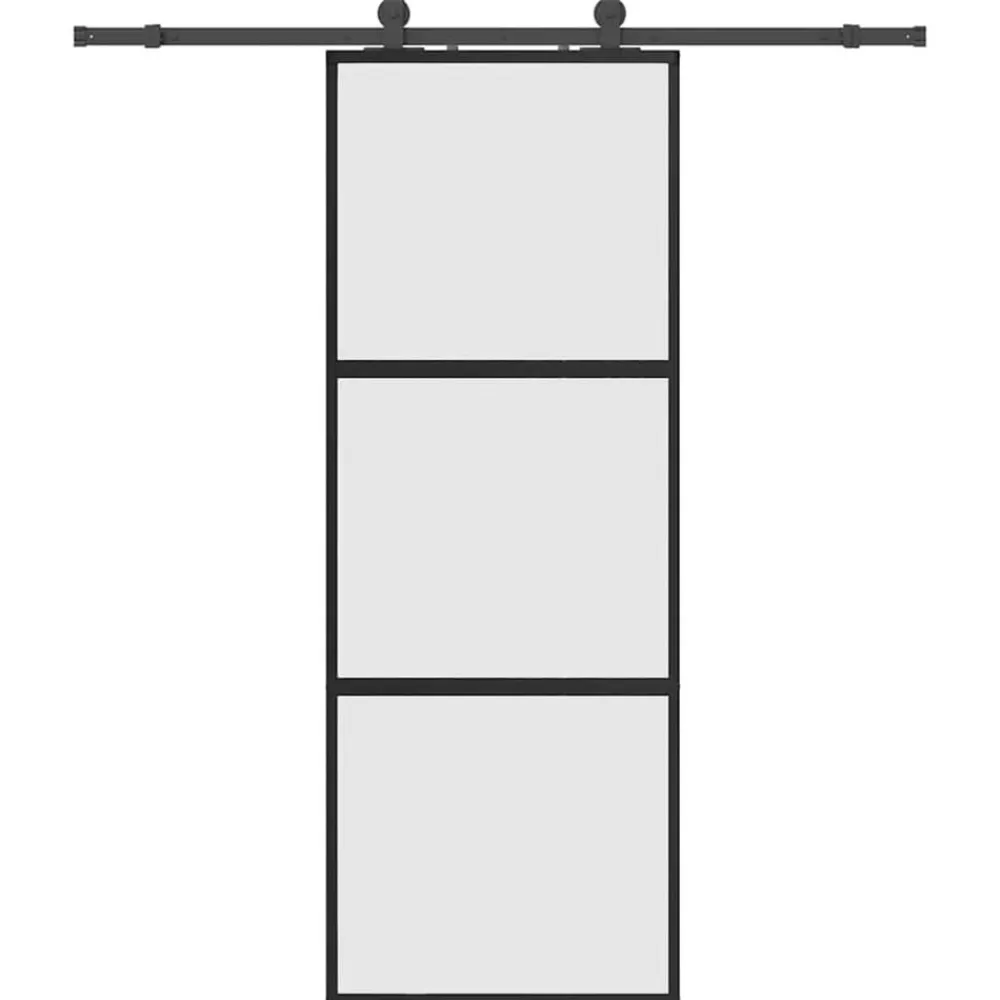 vidaXL Porte coulissante kit quincaillerie noir 76x205 cm verre trempé