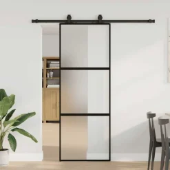 vidaXL Porte coulissante kit quincaillerie noir 76x205 cm verre trempé