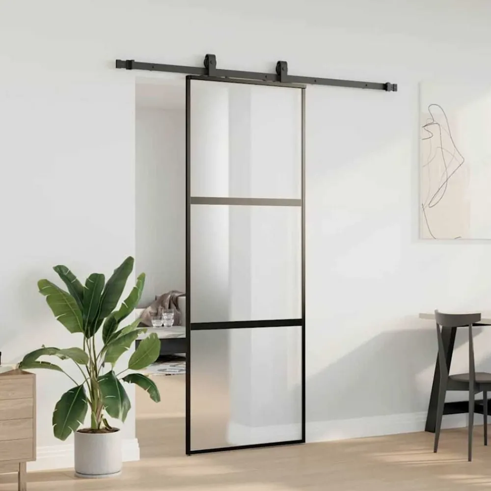 vidaXL Porte coulissante kit quincaillerie noir 76x205 cm verre trempé