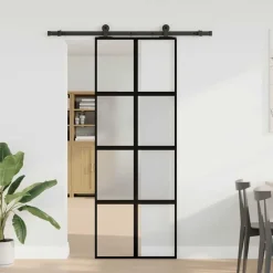 Matériaux De Construction-vidaXL Porte coulissante kit de quincaillerie trempé verre aluminium