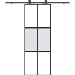 vidaXL Porte coulissante kit quincaillerie noir 76x205 cm verre trempé