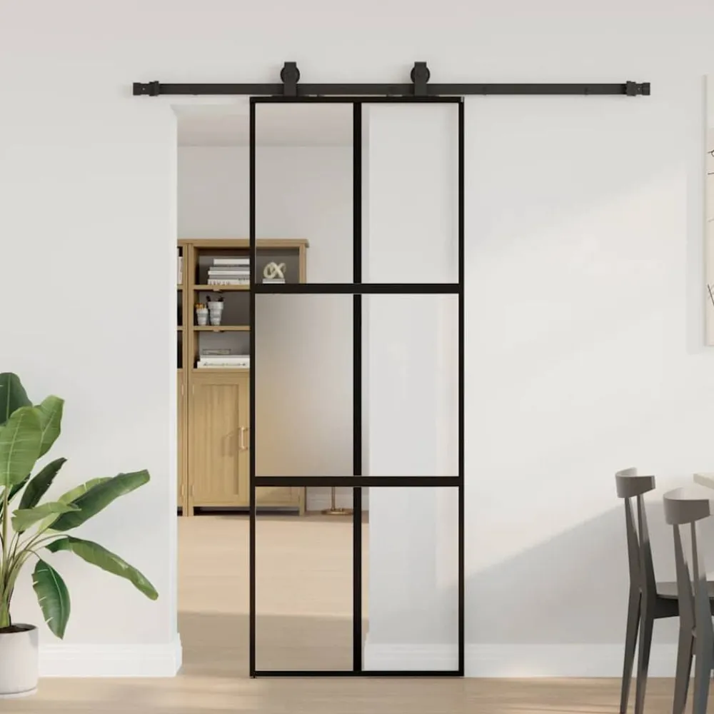 vidaXL Porte coulissante kit quincaillerie noir 76x205 cm verre trempé